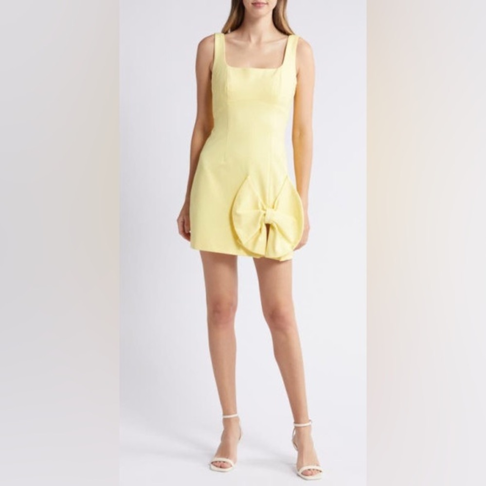 new Elliatt Rays bow mini dress in Lemon yellow